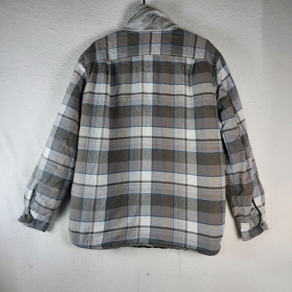 Wrangler Authentics Men’s Quilted Hooded Flannel Shirt Jacket Gray Plaid, Medium - Picture 2 of 14